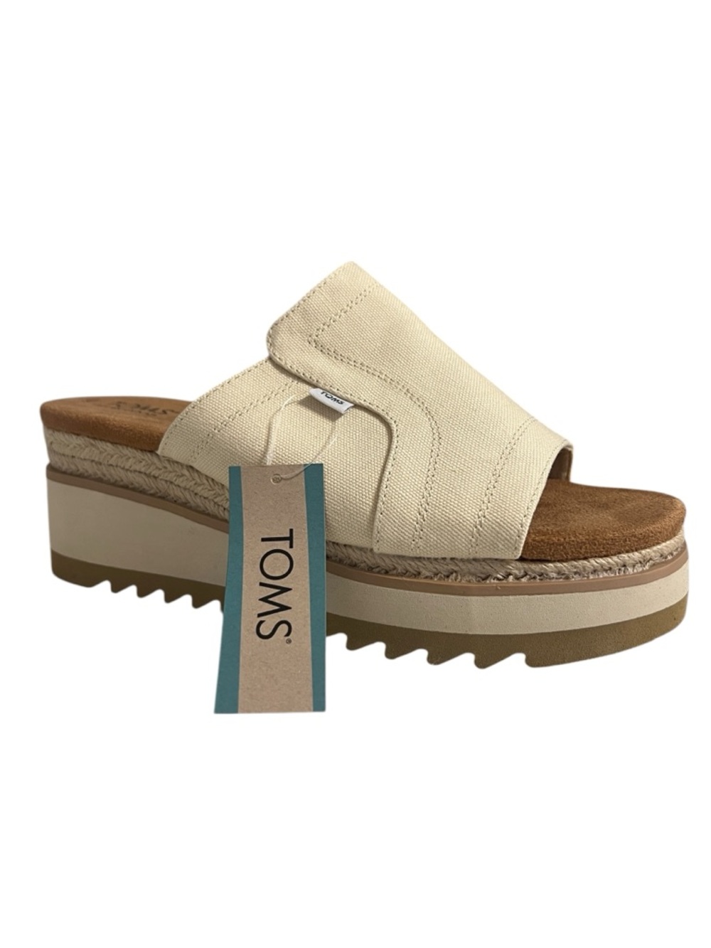 TOMS Adria Platform Wedge Sandals Size 8 Cream Canvas Espadrille